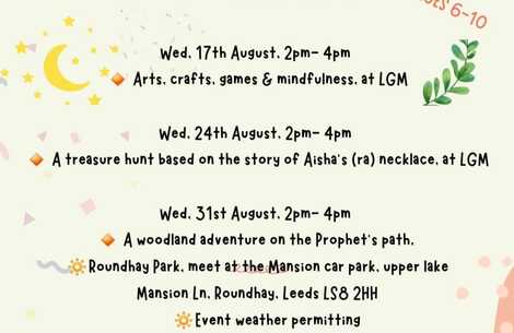 Summer Arts, Crafts and Games for children aged 6-10 at Leeds Grand Mosque
